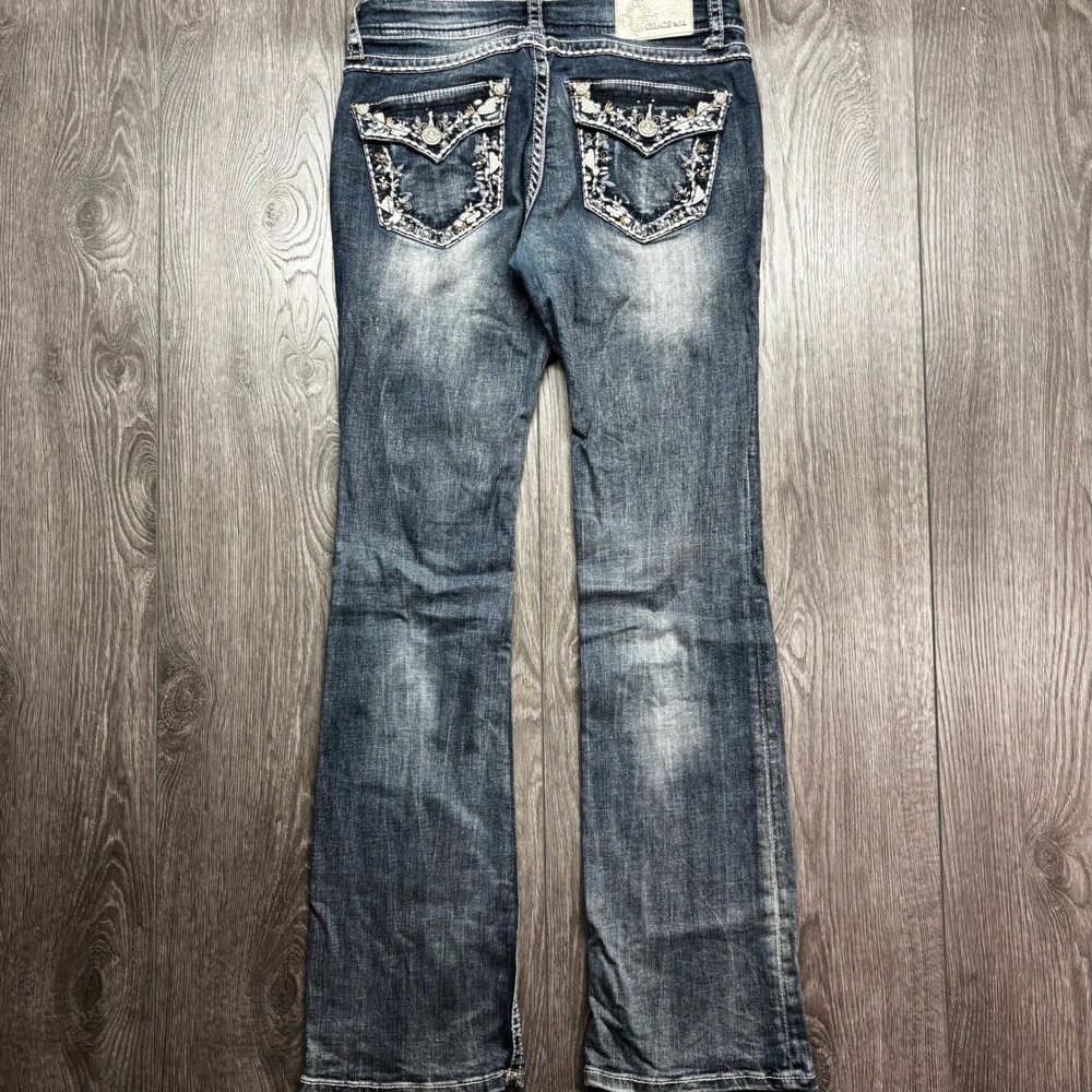 Grace in LA Womens Bootcut Jeans Size 29 Dark Wash Embroidered Sequined Pockets